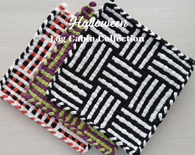 Halloween - TWO Handwoven All-Cotton Pot Holders/Trivets - Stylish, Functional Kitchen Accessory - Hostess, Housewarming, Birthday Gift