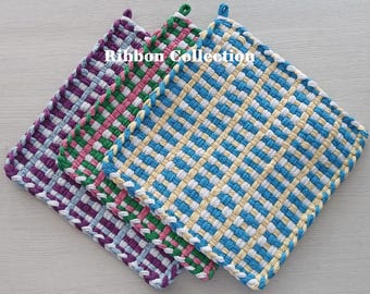 All Cotton Handwoven Pot Holders/Trivets – SET OF TWO - Stylish, Functional Kitchen - Hostess, Housewarming Gift - Gift Packaging