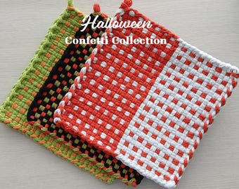 Halloween - TWO Handwoven All-Cotton Pot Holders/Trivets - Stylish, Functional Kitchen Accessory - Hostess, Housewarming, Birthday Gift