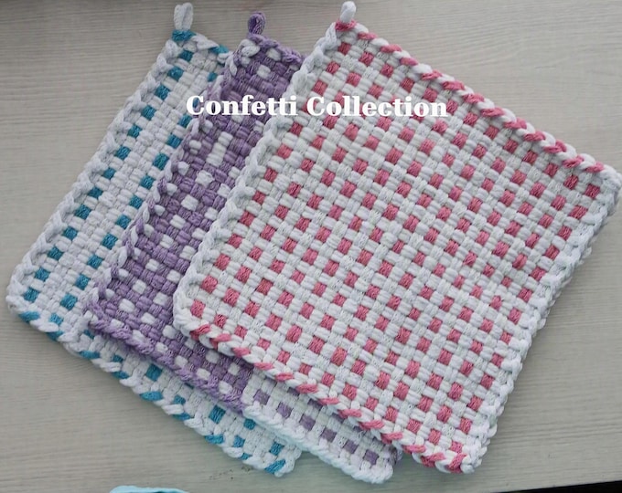 TWO Handwoven All-Cotton Pot Holders/Trivets - Stylish, Functional Kitchen Accessory - Hostess, Housewarming Gift - Gift Packaging