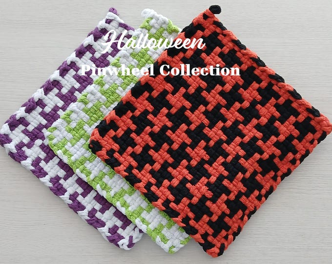 Halloween - TWO Handwoven All-Cotton Pot Holders/Trivets - Stylish, Functional Kitchen Accessory - Hostess, Housewarming, Birthday Gift