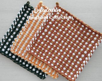 Autumn - All Cotton Handwoven Pot Holders/Trivets – SET OF TWO - Stylish, Functional Kitchen - Hostess, Housewarming Gift - Gift Packaging