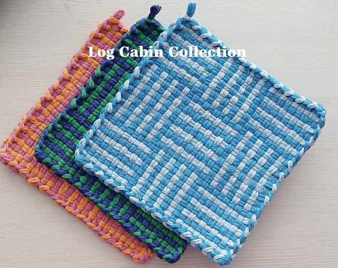 All Cotton Handwoven Pot Holders/Trivets – SET OF TWO - Stylish, Functional Kitchen - Hostess, Housewarming Gift - Gift Packaging