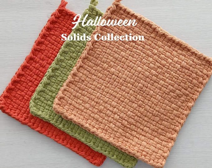 Halloween - Cotton Handwoven Pot Holders/Trivets – SET OF TWO - Stylish, Functional Kitchen - Hostess, Housewarming Gift - Gift Packaging