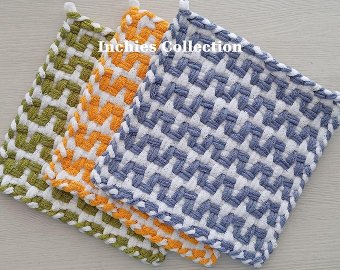 Handwoven All-Cotton Pot Holders/Trivets – SET OF TWO - Stylish, Functional Kitchen Accessory - Hostess, Housewarming Gift - Gift Packaging