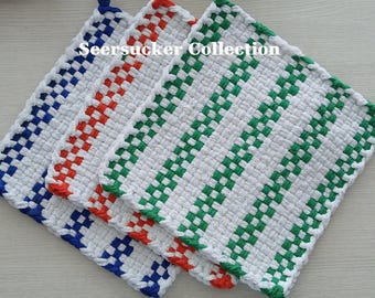 All Cotton Handwoven Pot Holders/Trivets – SET OF TWO - Stylish, Functional Kitchen - Hostess, Housewarming Gift - Gift Packaging