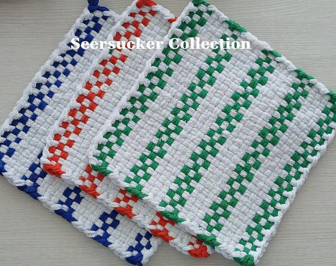 All Cotton Handwoven Pot Holders/Trivets – SET OF TWO - Stylish, Functional Kitchen - Hostess, Housewarming Gift - Gift Packaging