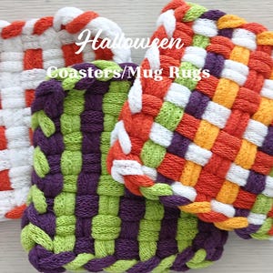 Halloween Coasters/Mug Rugs - Handwoven Cotton – SET OF TWO - Hostess, Housewarming, Party Gift -  Packaged For Easy Gifting