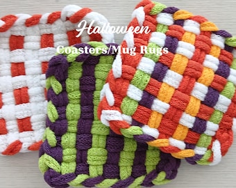 Halloween Coasters/Mug Rugs - Handwoven Cotton – SET OF TWO - Hostess, Housewarming, Party Gift -  Packaged For Easy Gifting