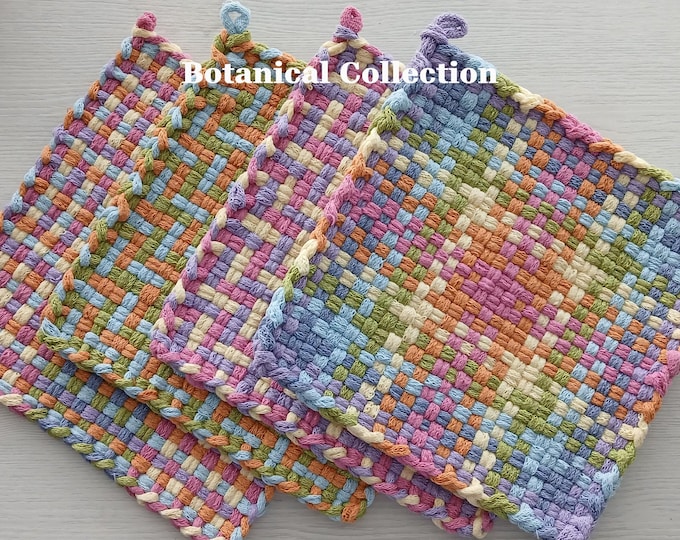 TWO Handwoven All-Cotton Pot Holders/Trivets - Stylish, Functional Kitchen Accessory - Hostess, Housewarming Gift - Gift Packaging
