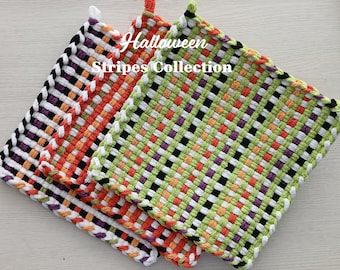 Halloween - TWO Handwoven All-Cotton Pot Holders/Trivets - Stylish, Functional Kitchen Accessory - Hostess, Housewarming, Birthday Gift