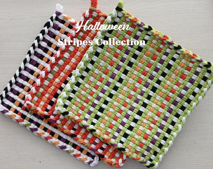 Halloween - Cotton Handwoven Pot Holders/Trivets – SET OF TWO - Stylish, Functional Kitchen - Hostess, Housewarming Gift - Gift Packaging