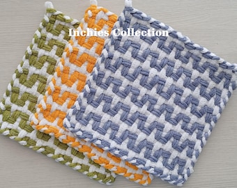 TWO Handwoven All-Cotton Pot Holders/Trivets - Stylish, Functional Kitchen Accessory - Hostess, Home, Housewarming Gift - Gift Packaging