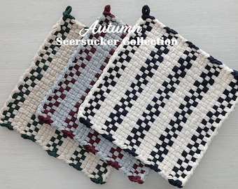 Autumn - TWO Handwoven All-Cotton Pot Holders/Trivets - Stylish, Functional Kitchen Accessory - Hostess, Housewarming, Thanksgiving Gift
