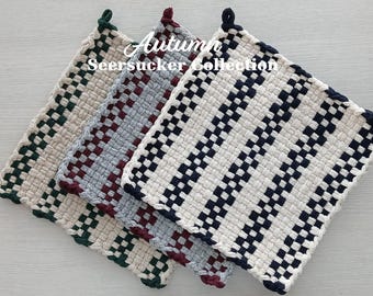 Autumn - All Cotton Handwoven Pot Holders/Trivets – SET OF TWO - Stylish, Functional Kitchen - Hostess, Housewarming Gift - Gift Packaging