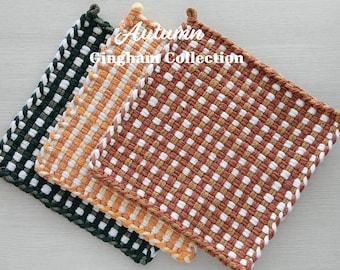 Autumn - TWO Handwoven All-Cotton Pot Holders/Trivets - Stylish, Functional Kitchen Accessory - Hostess, Housewarming, Thanksgiving Gift