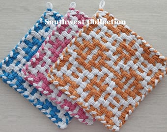 TWO Handwoven All-Cotton Pot Holders/Trivets - Stylish, Functional Kitchen Accessory - Hostess, Home, Housewarming Gift - Gift Packaging