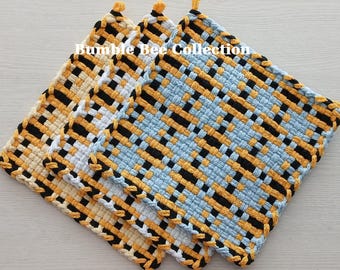 All Cotton Handwoven Pot Holders/Trivets – SET OF TWO - Stylish, Functional Kitchen - Hostess, Housewarming Gift - Gift Packaging
