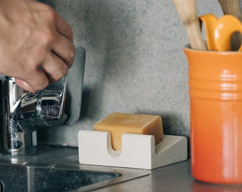 Handmade Stone Soap Dish | Minimalist Design | Slanted Drainage | Eco-Sealed | For Bathroom & Kitchen | Portland Stone, Terracotta, Charcoal