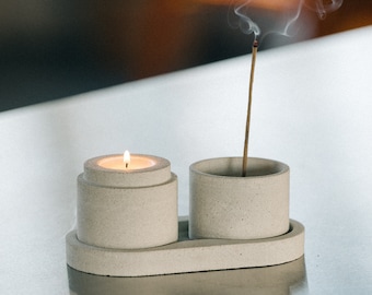 Portavelas y portaincienso artesanal con bandeja, Hecho a mano, Para velas pequeñas, Velas de pilar, Incienso, Bandeja para joyas