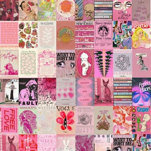 45 pieces | Hot pink wall collage | digital images | aesthetic/vintage/retro/indie