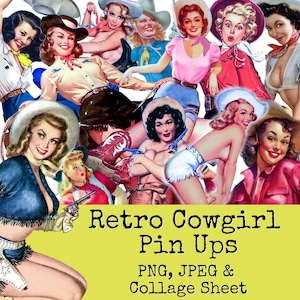 Retro Cowgirl Clipart and Collage Sheet | Pin Up PNG | Fussy Cut People | Ephemera Download | 50s Image | Junk Journal | Digital Scrapbook