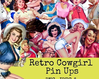 Retro Cowgirl Clipart und Collage Sheet | Pin Up PNG | Fussy Cut People | Ephemera Download | 50er Jahre Bild | Junk Journal | Digitales Sammelalbum