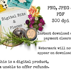 K&ouml;nnte beinhalten: Eine digitale Collage aus Bildern mit dem Text "Digital Bits & Pieces" und "50 Sofortiger Download nach Zahlungseingang. Das Wasserzeichen wird beim Download nicht angezeigt. Da es sich um ein digitales Produkt handelt, kann ich keine R&uuml;ckerstattung anbieten."