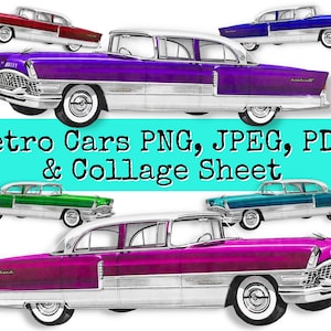 Retro Car Clipart |  1950s Car | Classic Car PNG | Collage Sheet | Vintage Vehicles | Fussy Cut | Mid Century Digital Download