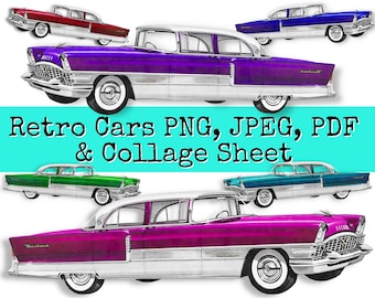 Retro Car Clipart |  1950s Car | Classic Car PNG | Collage Sheet | Vintage Vehicles | Fussy Cut | Mid Century Digital Download