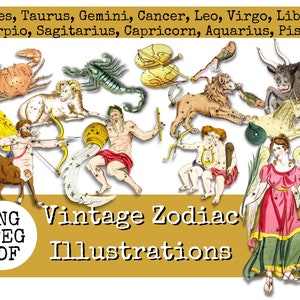 Sternzeichen Clip Art, Vintage Horoskop, Astrologie Karte Bilder, Horoskop Clipart, druckbare Sternzeichen, Digital Scrapbook Ephemera, Instant