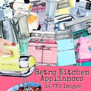 Retro Kitchen Appliance Clipart,retro Pink Clipart,household