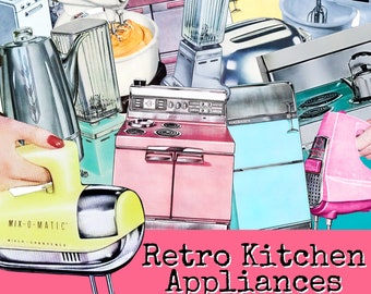 Retro Kitchen Appliance Clipart, Fussy Cut PNGs for Junk Journals, Scrapbooking, Paper Crafting. Digital Ephemera, 1950s Atomic Age