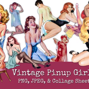 Retro Pinup Clipart and Collage Sheet | Pin Up PNG | Fussy Cut People | Ephemera Download | 50s Image | Junk Journal | Digital Scrapbook