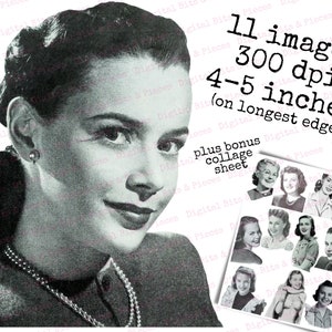 May include: A black and white digital collage sheet with 11 images of women's faces. The images are 4-5 inches in size and 300 dpi. There is a bonus collage sheet included.