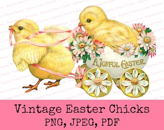 Vintage påsk PNG | Omedelbar clipart | Digitala efemerabilder | Påskungar | Sublimeringsfiler | Skräpjournal | 300 dpi