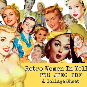 Retro Women Clipart and Collage Sheet | Vintage Housewife | Fussy Cut People | Digital Ephemera | Mid Century PNG Bundle | Sublimation PNG