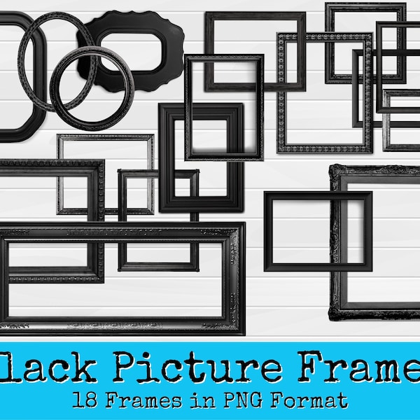 Picture Frame Clipart | Digital Photo Frames | Black Frame PNG | Digital Scrapbook Elements | Photo Overlay | Instant Download PNG