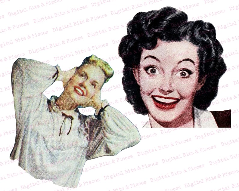 K&ouml;nnte beinhalten: Zwei Vintage-Fotos von Frauen. Die Frau links tr&auml;gt eine wei&szlig;e Bluse und hat die H&auml;nde hinter dem Kopf. Die Frau rechts hat dunkles Haar und l&auml;chelt mit offenem Mund.
