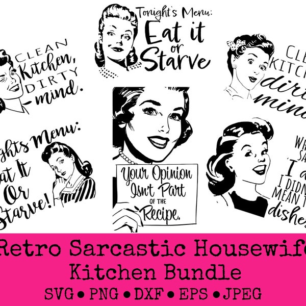 Retro Housewife SVG Bundle | Machine de découpe Clipart | vintage Femmes | | atomique des années 1950 Fichiers de sublimation | Téléchargement instantané PNG