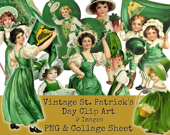 Vintage St. Patrick's Day Clip Art and Collage Sheet | Fussy Cut Ephemera | Victorian Graphics | Digital Download PNG | Junk Journal Ideas