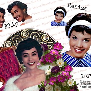 Retro Black Women Clipart Bundle, Collage Sheet, African American Ladies, Mid Century Digital Download, Vintage Housewife, Fussy Cut People image 2