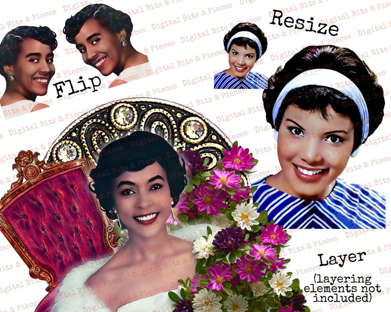 Retro Black Women Clipart Bundle, Collage Sheet, African American Ladies, Mid Century Digital Download, Vintage Housewife, Fussy Cut People image 2