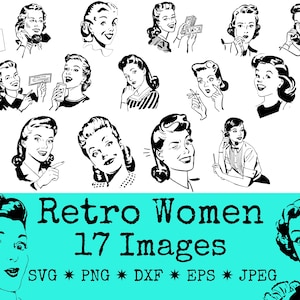 Retro Hausfrau SVG Bundle | Schneidemaschine Clipart | Vintage Damen | 50er Jahre Atomic | Sublimationsdateien | Sofort Download PNG
