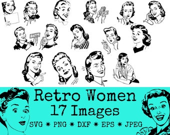 Retro Hausfrau SVG Bundle | Schneidemaschine Clipart | Vintage Damen | 50er Jahre Atomic | Sublimationsdateien | Sofort Download PNG