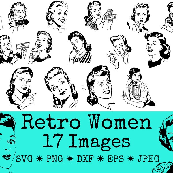 Retro Housewife SVG Bundle | Cutting Machine Clipart | Vintage Women | 1950s Atomic | Sublimation Files | Instant Download PNG