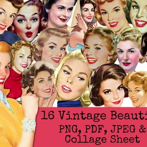 Retro Women Clipart Bundle, Collage Sheet, Vintage Beauty, Mid Century Digital Download, Vintage Housewife, Fussy Cut People
