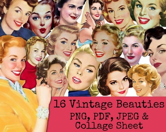 Retro Women Clipart Bundle, Collage Sheet, Vintage Beauty, Mid Century Digital Download, Vintage Housewife, Fussy Cut People