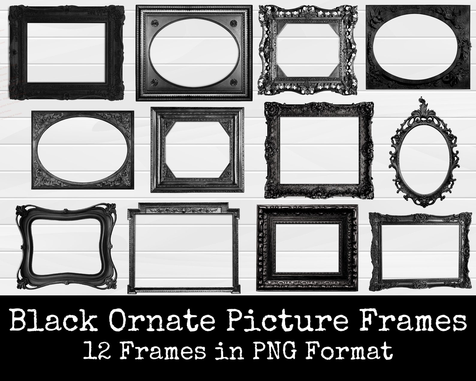 Vintage Picture Frame Clipart Black Frame PNG Ornate Picture Frame
