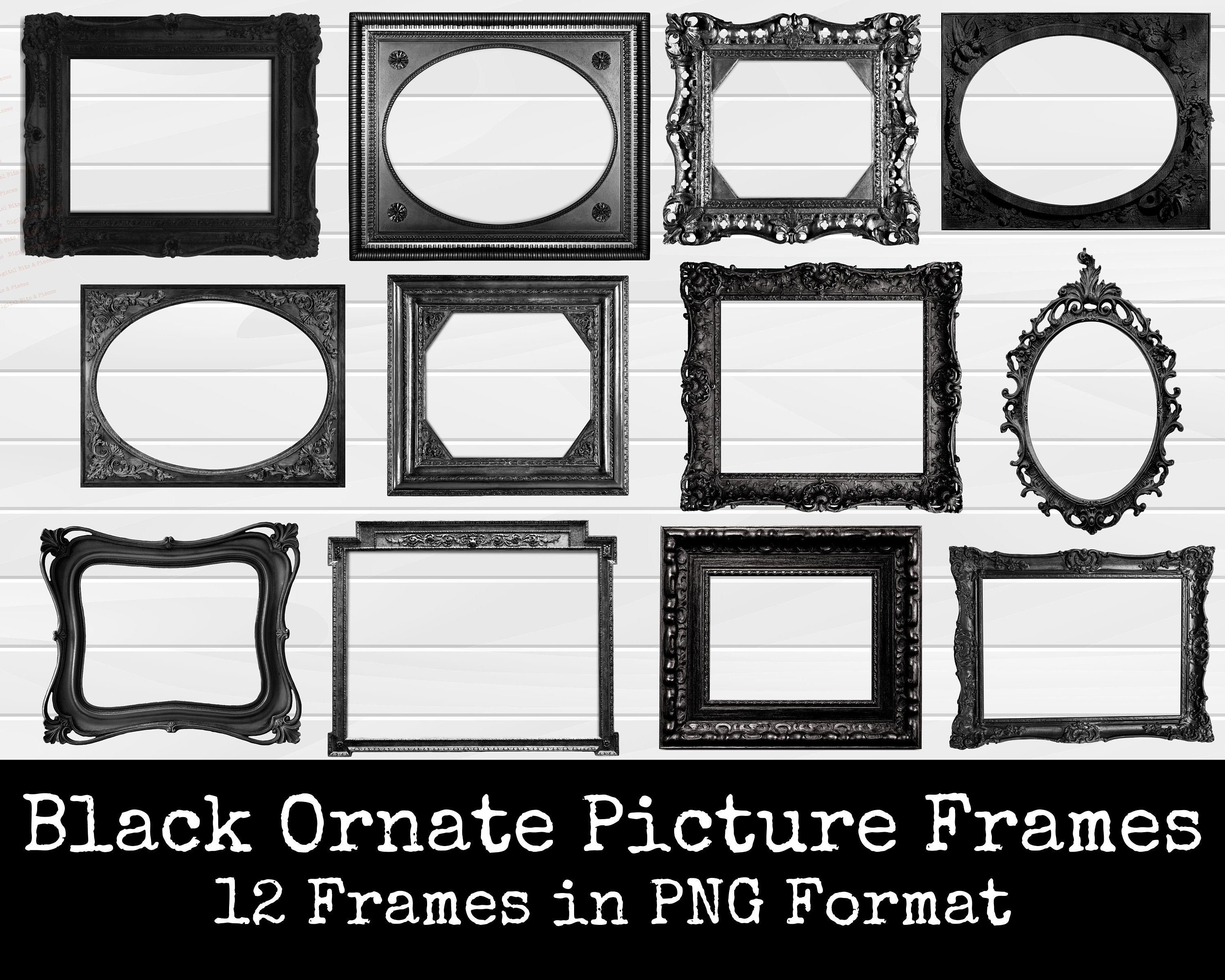 Vintage Picture Frame Clipart Black Frame PNG Ornate Picture Frame